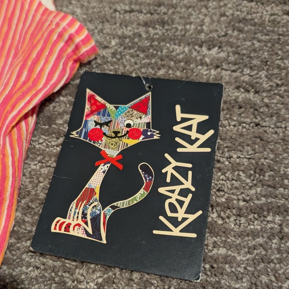 Krazy Kat Pink Orange White Striped Sleeveless Button-Up Shirt NWT - Medium - Picture 6 of 11